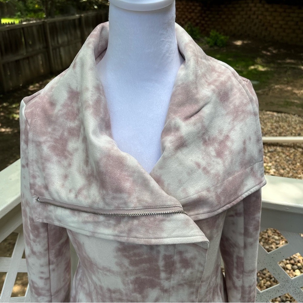 Bagatelle Pink Rose TieDye Asymmetrical Zip Faux Suede Moto Short Jacket XS Crop - Picture 16 of 16